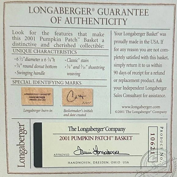 Longaberger 2001 Pumpkin Patch Basket with Lid & Bread Basket Orchard Park Plaid - Picture 9 of 16